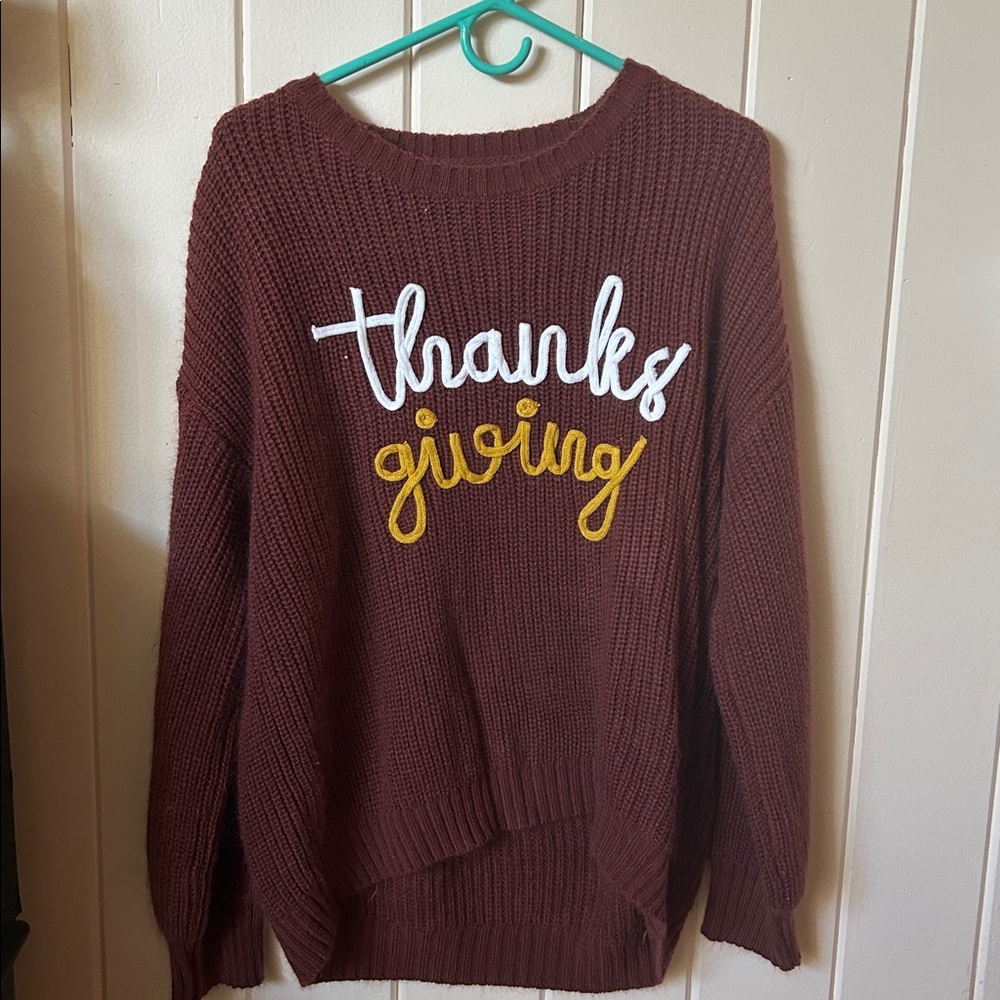 Thanksgiving Sweater with Embroidered Text